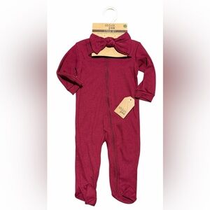 chick pea Ribbed One-Piece Zipper Bodysuit in Berry Red